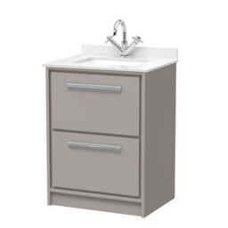 Balterley Floor Standing 2 Drawer Vanity with Marble Worktop Basin Grey Pebble Grey 878 x 620 x 470mm