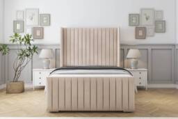 "Sloomy Marlborough Sand Naples Bed Frame With 50"" Upholstered Wingback Headboard 5' King"
