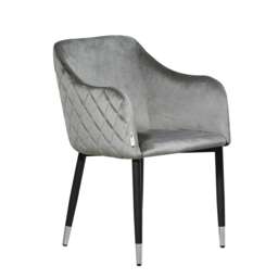 Single Verona Velvet Dining Chair with Quilted Back & Black Legs - Modern Accent Chair with Silver Foot Tips Grey Grey