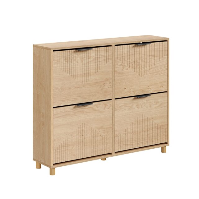 SoBuy 4 Flip-Door Shoe Cabinet with 8 Storage Spaces, Light Oak, 39.3x9.4x32.6 in, 26.5 kg - FSR214-N
