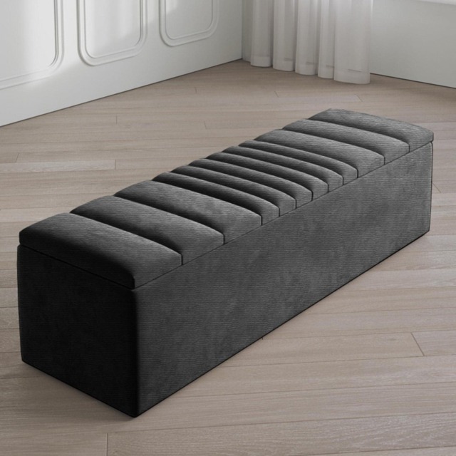 Safar 137cm Large Ottoman Storage Box - Naples Shoes Bench - Charcoal Lined Upholstery Blanket Storage Box