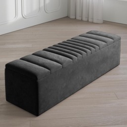 Safar 137cm Large Ottoman Storage Box - Naples Shoes Bench - Charcoal Lined Upholstery Blanket Storage Box