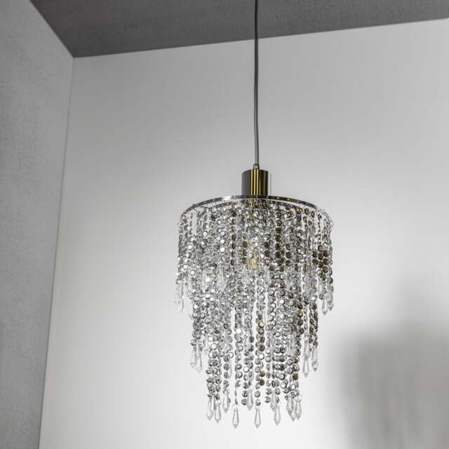 CGC LIZA Large Crystal & Chrome Ceiling Pendant Shade Silver Silver Large
