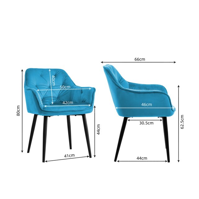 Groundlevel Set of 2 Soft Velvet Upholstered Dining Chairs Metal Legs Kitchen Home Office Blue Teal