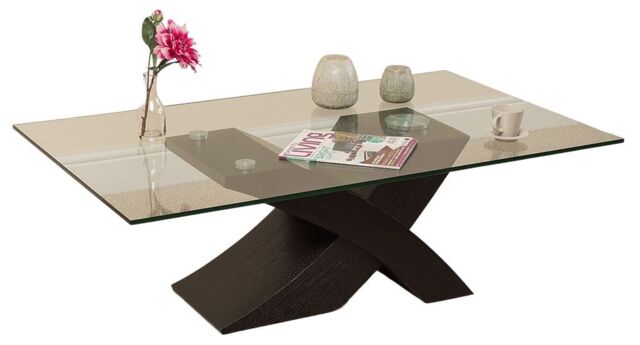 Milano Glass and Wood Coffee Table for Living Room Black Black