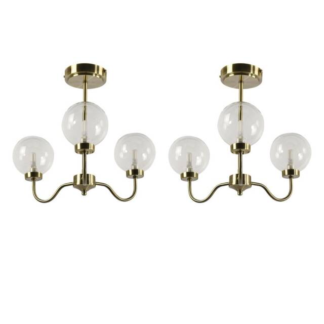 Set of 2 Totley - Antique Brass Ceiling Lights with Clear Glass Shades
