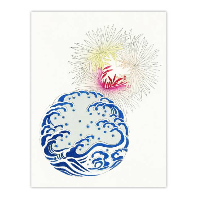 "Chrysanthemum Wave Vintage Japanese Wall Art Print Bijutsukai 12x16"""