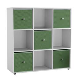 9 Cube Wooden Bookcase Shelving Unit with 5 Collapsible Fabric Drawers Multi White & Pastel Green 1