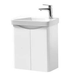Bathroom Wall Mounted 2 Door Cloakroom Unit and Ceramic Basin 500mm Wide - Gloss White - (Arch) - Brassware Not Included White White 1