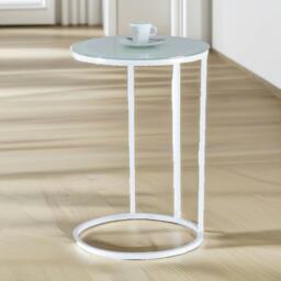 Glass C Shaped Round Side Table White White