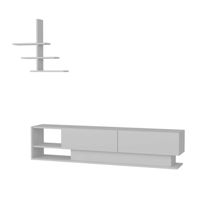 Decorotika Liza TV Unit for TVs up to 65 inches with Dropdown Cabinets and Open Shelves (Wall Shelf Included) White