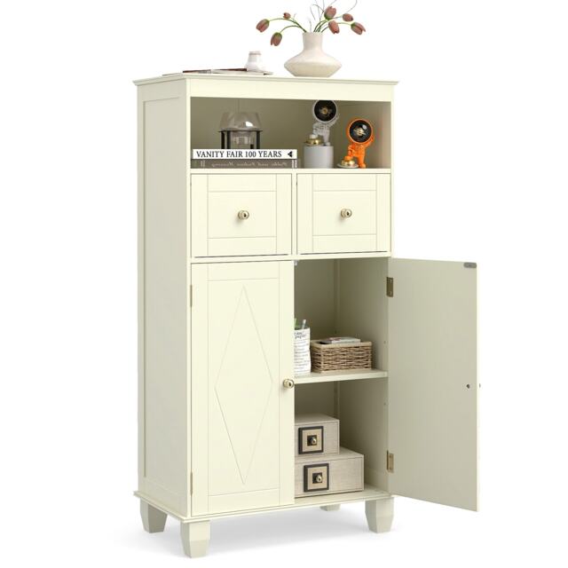 COSTWAY Bathroom Floor Storage Cabinet Modern Freestanding Storage Organizer