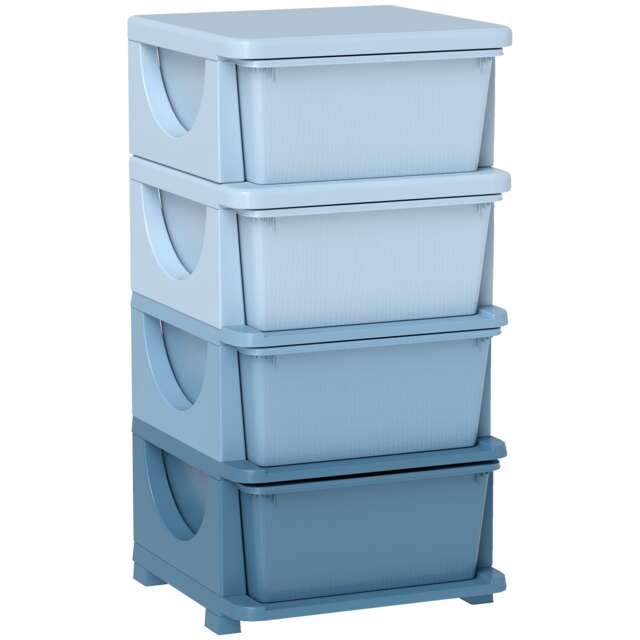 HOMCOM Kids Storage Units with Drawers 4 Tier Chest Dresser Tower Blue Blue Blue