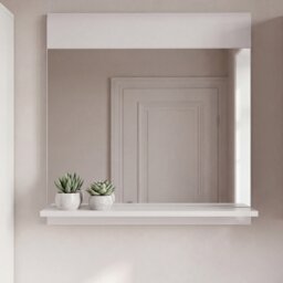 Ice Cave Mirror with Shelf in White with White High Gloss Front