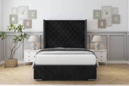 "Sloomy Arundel Black Naples Bed Frame With Mattress With 50"" Upholstered Wingback Headboard 3' Single"