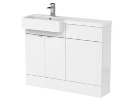 Balterley Alrewas Contemporary 2 Door Left-Hand Floor Standing Combination Unit with Polymarble Basin, Gloss White, 1100mm