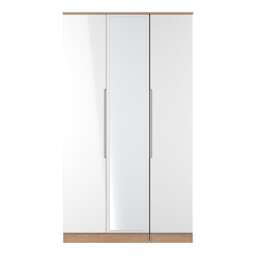 Lucca Tall Triple Mirrored Wardrobe in White Gloss & Bardolino Oak (Ready Assembled) White White Gloss & Bardolino Oak