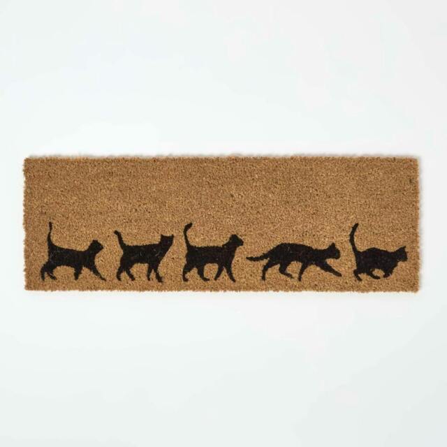 Homescapes Coir Doormat with Cat Silhouettes - 25 x 75 cm