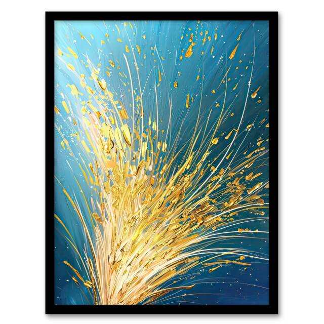Spray Golden Wheat Acrylic Teal Harvest Black Framed Wall Art Print A4