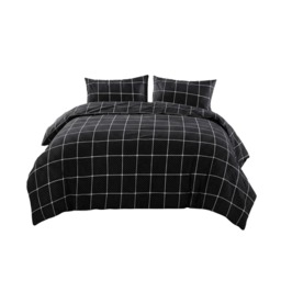 Box Dot Pattern Duvet Cover Set Soft Easy Care Contemporary Bedding Black King