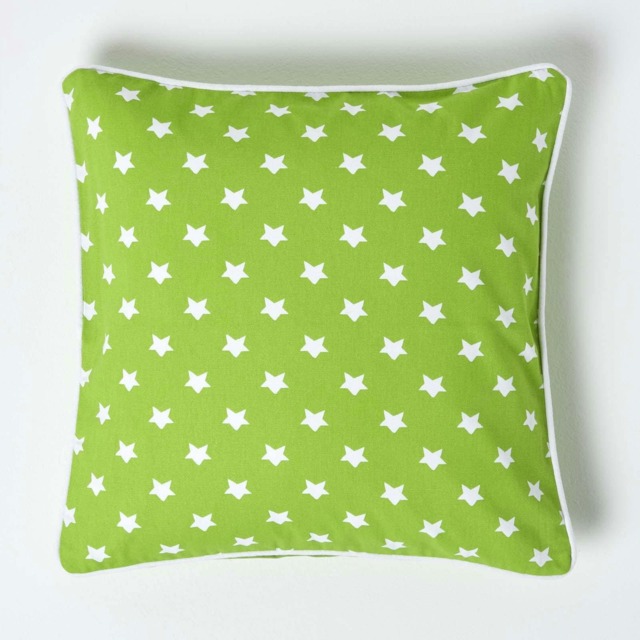 Homescapes Cotton Green Stars Cushion Cover - 45 x 45 cm Green Green 45 x 45 cm