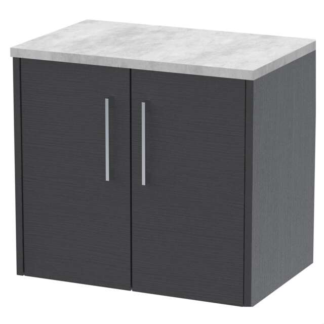 Balterley Winshill Contemporary 2 Door Wall Hung Vanity Unit with Laminate Worktop, Woodgrain Dark Grey, 600mm