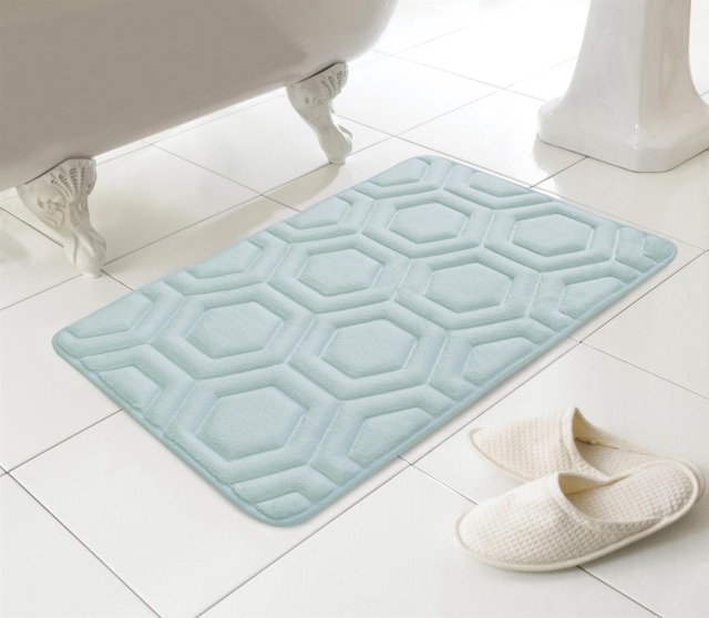 Geo Design Memory Foam Blue Bath Mat 43x61cm