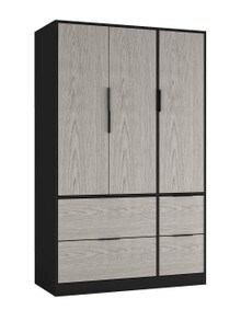 FUJI 3 Door 4 Drawer Wardrobe Black Black & Cedar Grey 117 x 55 x 8.5 1