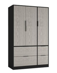 FUJI 3 Door 4 Drawer Wardrobe Black Black & Cedar Grey 117 x 55 x 8.5 1
