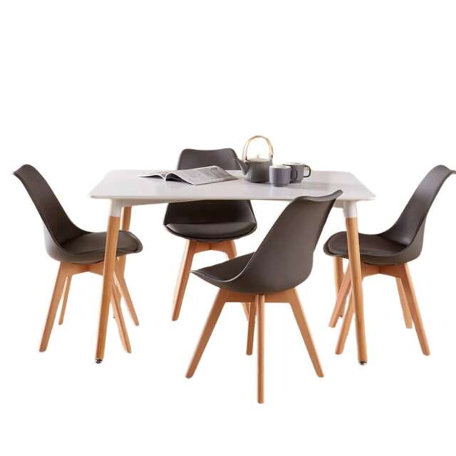 Braga Dining Table and 4 Lisbon Chair Sets Wooden Legs