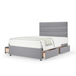 Signature Platinum 2000 Pocket Sprung Silver Plush Velvet 4 Drawer Divan Set And Milan Headboard Super King