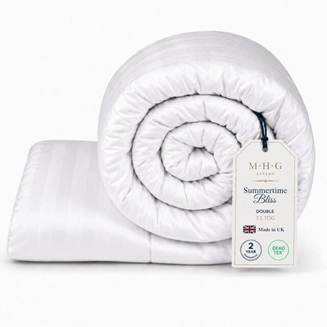 MHG Living 7.5 Tog Summer Duvet – Lightweight Cooling Hollowfibre Quilt for Hot Sleepers White Double