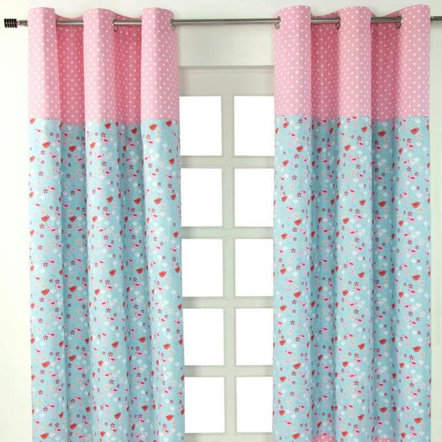 Homescapes Birds And Flowers Ready Made Eyelet Curtain Pair - 137 x 228 cm Drop Blue Blue
