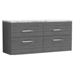 Balterley Millwich Contemporary 4 Drawer Wall Hung Vanity Unit with Laminate Carrara Marble Worktop, Anthracite Woodgrain, 1200mm