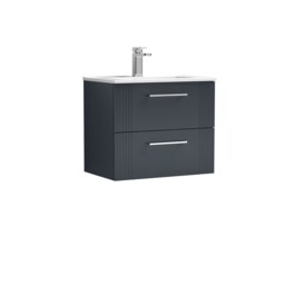 Balterley Partial Fluted 2 Drawer Wall Hung Vanity Unit with 1 Tap Hole Minimalist Basin Grey Satin Soft Black