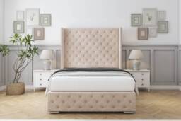 "Sloomy Arundel Sand Naples Bed Frame With Mattress With 50"" Upholstered Wingback Headboard 2'6 Small Single"