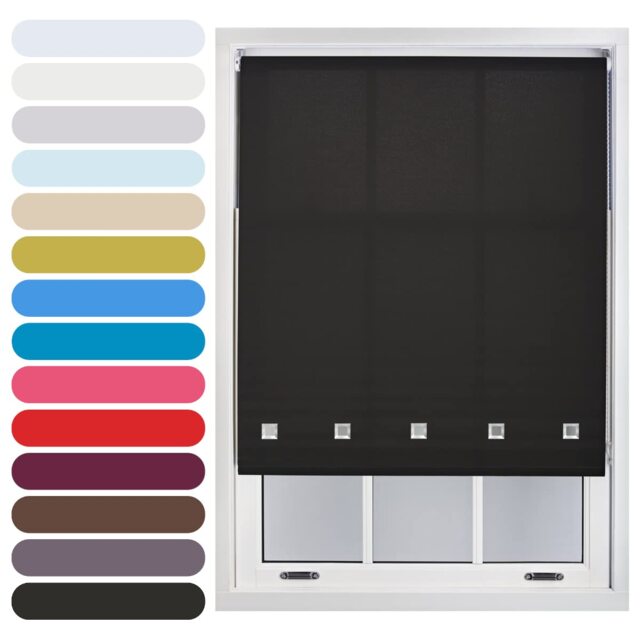 FURNISHED Roller Blinds Daylight Square Eyelet Light Filtering Easy Fit Trimmable Window Shade Black Black