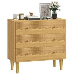 HOMCOM Chest of Drawers, 3 Drawer Dresser Steel Legs and Wooden Top, Oak Brown