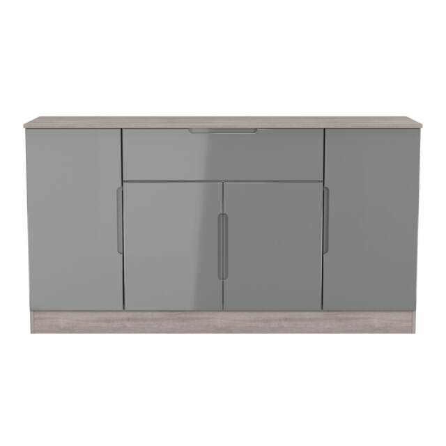 Lucca 4 Door 1 Drawer Wide Sideboard in Grey Gloss & Grey Oak (Ready Assembled) Grey Grey Gloss & Grey Oak