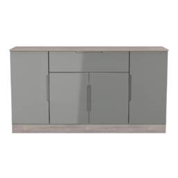 Lucca 4 Door 1 Drawer Wide Sideboard in Grey Gloss & Grey Oak (Ready Assembled) Grey Grey Gloss & Grey Oak