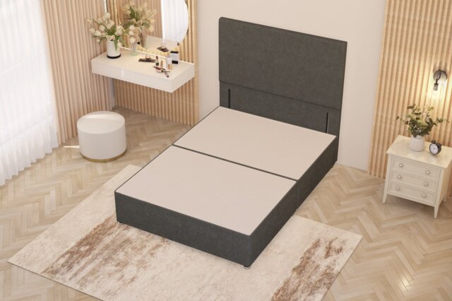 Divan Bed Base with Plain Floor Standing Headboard Linen Fabric Silver Silver