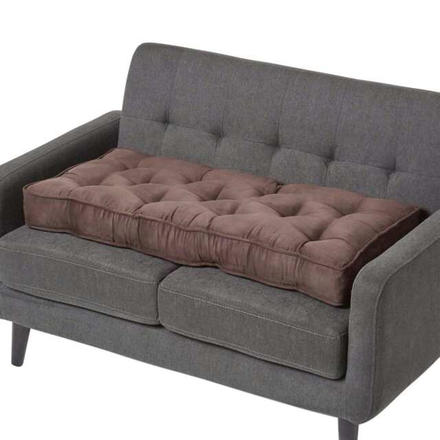 Homescapes Chocolate Faux Suede 2 Seater Booster Cushion Brown Chocolate H 10 x W 100 x D 48 cm