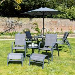 Hectare 6 Seater Reclining Garden Dining Set with Parasol and Glass Table Grey