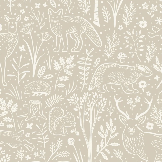 Grandeco Native Woodland Animals Nursery Textured Wallpaper, Beige Brown Beige 5.32