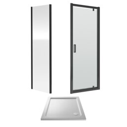 Balterley Square Pivot Shower Suite with Safety Glass Door, Side Panel & Tray Frame with Tray Black Matt Black 3