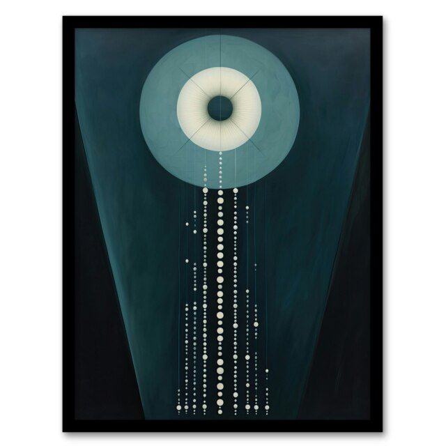 Abstraction Teal Moonlight Pearls Hilma Af Klint Black Framed Wall Art Print A4