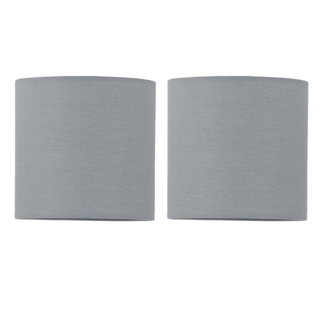 Set of 2 Grey Textured Cotton 15.5cm Table Lamp Shades Grey Small 2