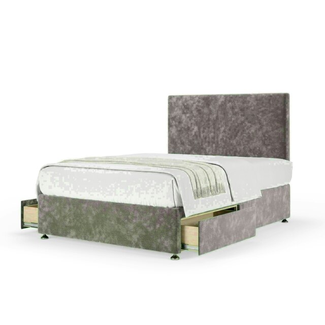 Silver Chenille 2 Drawer Divan Base and Valencia Headboard Small Double