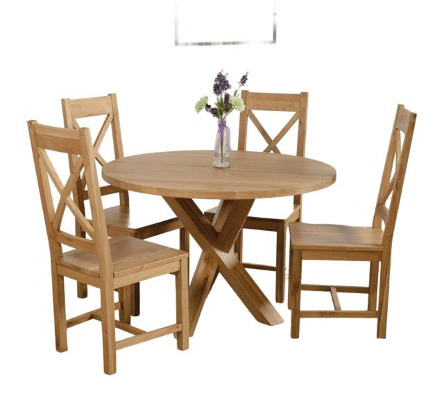 Oregon Round Oak Dining Table and 4 Berkeley Chairs Brown Brown