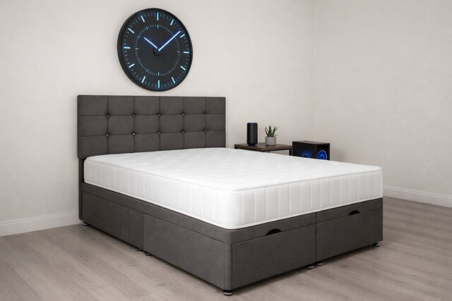 Storage Ottoman Grey Plush Cube 4ft6 Double Bed Set